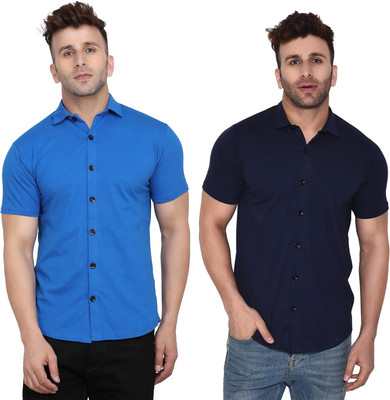 BEYOU FASHION Men Solid Casual Dark Blue, Blue Shirt(Pack of 2)