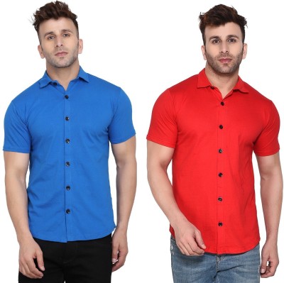 BEYOU FASHION Men Solid Casual Dark Blue, Red Shirt(Pack of 2)