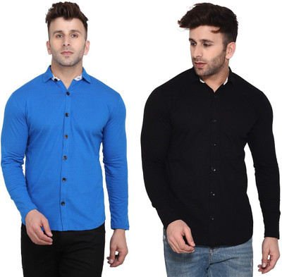 BEYOU FASHION Men Solid Casual Dark Blue, Black Shirt(Pack of 2)