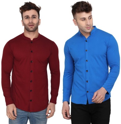 BEYOU FASHION Men Solid Casual Dark Blue, Maroon Shirt(Pack of 2)