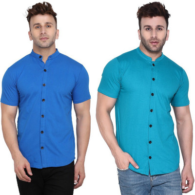 BEYOU FASHION Men Solid Casual Blue, Light Green Shirt(Pack of 2)