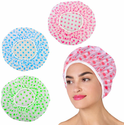 Glamezone Reusable Printed Shower Cap with Elastic Band for Home Set of 3