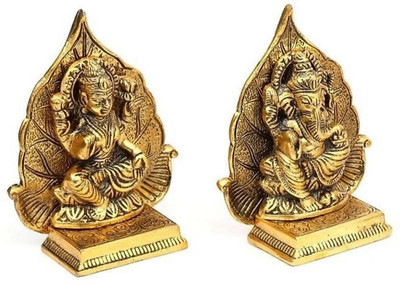VALUE CRAFTS Original Metal Laxmi Ganesh Statue Idol Murti For Diwali Gift Decorative Showpiece  -  11.8 cm(Brass, Gold)