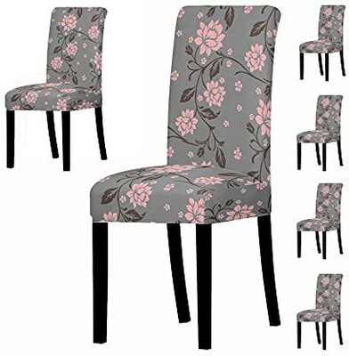 HOUSE OF QUIRK Polyester 1 Seater Chair Floral Cover(Pack of 6 Grey, Pink)