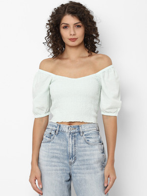 American Eagle Outfitters Casual Solid Women Light Green Top