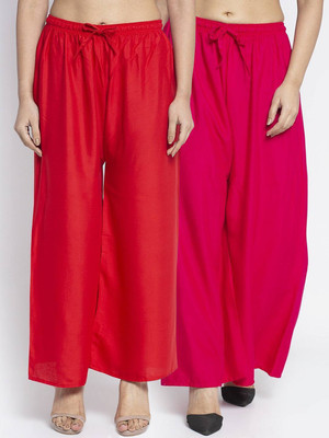 kanjilal Flared Women Pink, Red Trousers