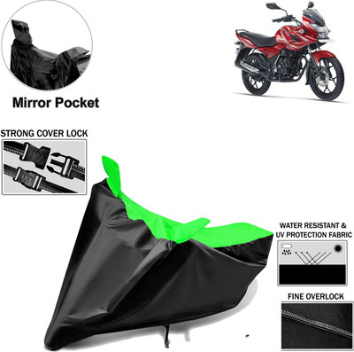 Rhtdm Two Wheeler Cover for Bajaj(Discover 150 f, Black, Green)