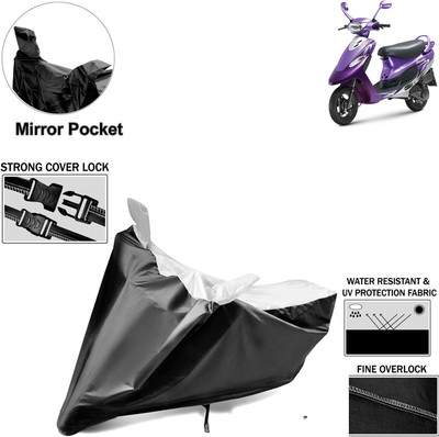 Rhtdm Two Wheeler Cover for TVS(Scooty Pep+, Black, Silver)