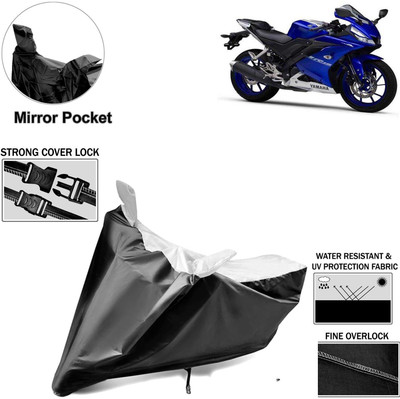 Rhtdm Two Wheeler Cover for Yamaha(R15, Black, Silver)