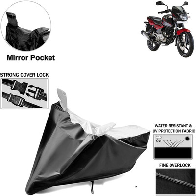 aksmit Two Wheeler Cover for Bajaj(Pulsar 180 DTS-i, Black, Silver)