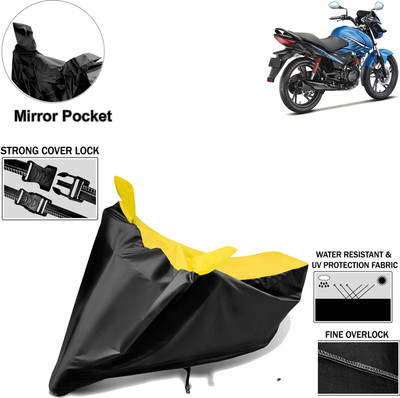Rhtdm Two Wheeler Cover for Hero(Glamour FI, Black, Yellow)