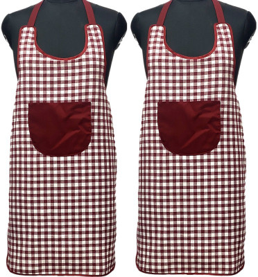 JMI Cotton Home Use Apron - Free Size(Maroon, White, Pack of 2)