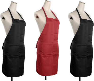 Xy Decor Polyester Home Use Apron - XXL(Red, Black, Pack of 3)