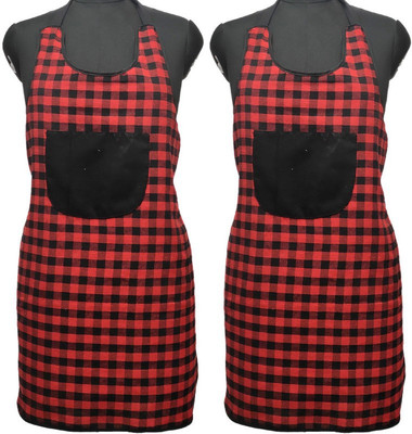 JMI Cotton Home Use Apron - Free Size(Red, Black, Pack of 2)