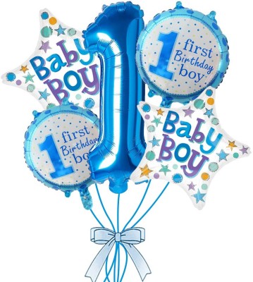 FUNCART Printed Little Baby Boy Theme 1st Party foil Balloon Set of 5pcs/Pack Balloon(Blue, Pack of 5)