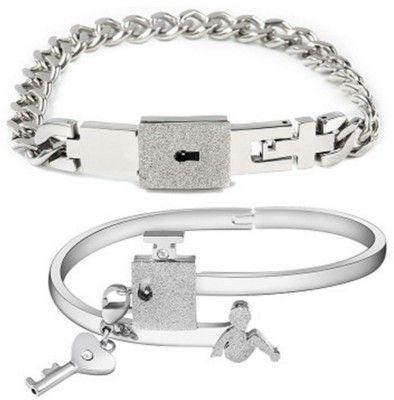 Vientiq Stainless Steel Silver Coated Bracelet Set(Pack of 2)