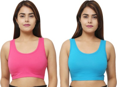 Mukbari Women Sports Non Padded Bra(Pink, Blue)