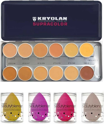 KRYOLAN pcs makeup blender with SupraColor Foundation Palette 12 Color ( FS ) Foundation (12 Color, 40 ml)(2 Items in the set)
