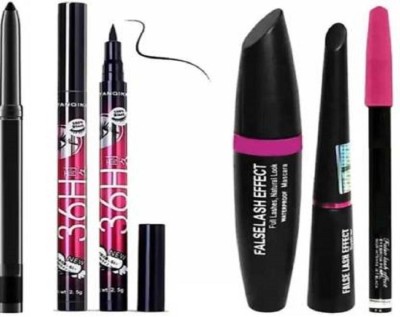 Zuen Smudge proof HDA64 Makeup beauty kajal & Yanqina High quality waterproof liquid- eyeliner 36H No smudge suitable For contact Lens Users 3g Deep Black & 3in 1 Beauty Eyeliner, Mascara, eyebrow pencil ( 5 item in the set)(5 Items in the set)