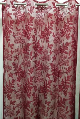 HHF DECOR 213 cm (7 ft) Polyester Semi Transparent Door Curtain (Pack Of 2)(Floral, Maroon)