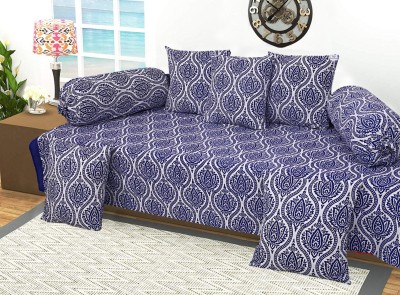 Heart Home Cotton Damask Diwan Set(Blue, White)