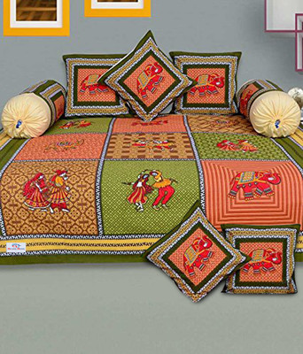 Heart Home Cotton Abstract Diwan Set(Multicolor)