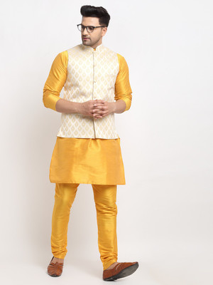 kaifoo Men Kurta Churidar Ethnic Jacket Set