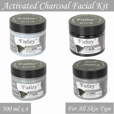 fabzy London Activated Charcoal Facial Kit 4 in 1 Scrub 500 ml + Cream 500 ml + Gel 500 ml + Pack 500 ml -2000 ml(4 x 500 ml)