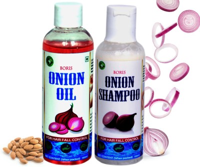 BORIS Onion Hair Oil ||onion shampoo||best combo||control Hair Fall||dandruff control and for healthy hair growth||Treats Rough and Damaged Hair||Reduces Hair Loss - Paraben, Sulfate and Cruelty Free[PACK OF TWO] Hair Oil(200 ml)