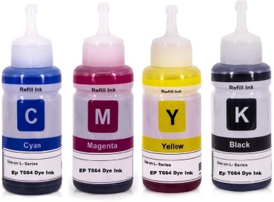 verena for Ep T664 Dye Ink Compatible EcoTank Inkjet Printer Epson L130, L110, L210, L220, L310, L360, L355, L365, L380, L385, L405, L455, L485, L550, L555, L565, L605, L655, L1300 (4*70 ml) Black + Tri Color Combo Pack Ink Bottle