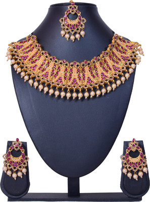 KAHAR CREATION Alloy Gold-plated Pink, Gold Jewellery Set(Pack of 1)