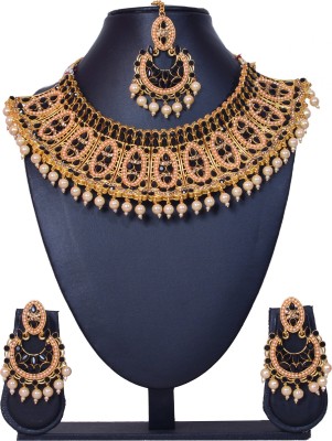 KAHAR CREATION Alloy Gold-plated Black Jewellery Set(Pack of 1)