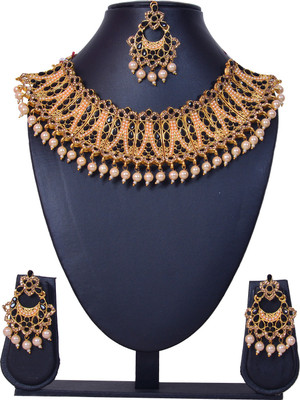 KAHAR CREATION Alloy Gold-plated Black Jewellery Set(Pack of 1)