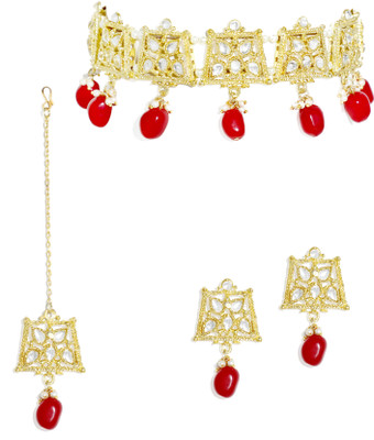 Karatcart Alloy Gold-plated Red, Gold Jewellery Set(Pack of 1)