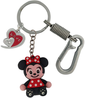 SHOKY LOOKS Multicolor High Quality Rubber Smiling Mini Mouse with Locking Lock and cute love heart Key Chain