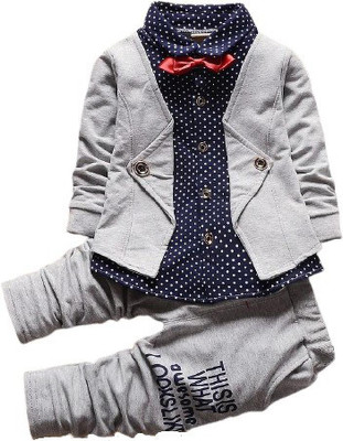 MANTRAAPEX Boys Party(Festive) Blazer Shirt, Trouser(Grey)