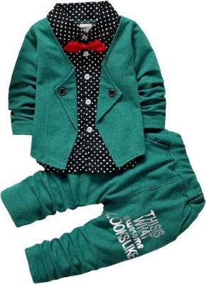 BHIMANIBROTHERS Baby Boys Festive & Party Blazer, Shirt and Trouser Set(Green Pack of 1)