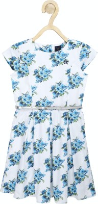 Allen Solly Girls Midi/Knee Length Casual Dress(Blue, Short Sleeve)