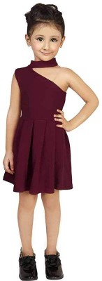 WOMEN MODE Girls Midi/Knee Length Casual Dress(Maroon, Sleeveless)