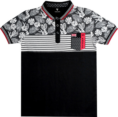 Vigilante Boys Floral Print Pure Cotton Slim T Shirt(Black, Pack of 1)