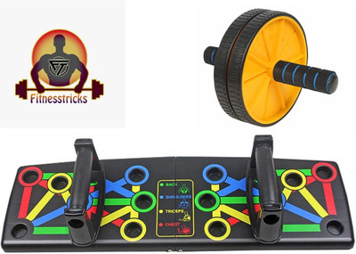 Fitnesstricks ANYTIME FITNESS COMBO 14 IN 1 Foldable Push Up Rack Board WITH Ab Wheel/Roller For men & women Fitness Accessory Kit Kit