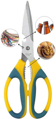 PRV RV Multi purpose Stainless steel scissor 3 in 1, nut cracker, vegetable cutter, bottle opener. Stainless Steel All-Purpose Scissor(Yellow, Pack of 1)