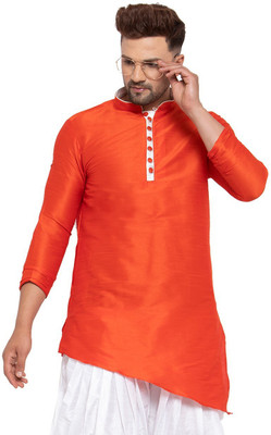 26 i Men Solid Asymmetric Kurta(Orange)