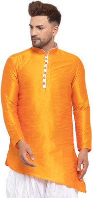 26 i Men Solid Asymmetric Kurta(Yellow)