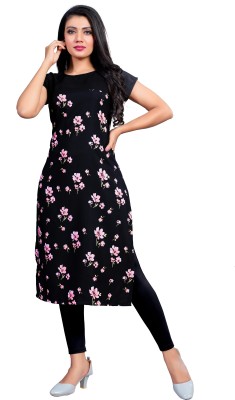 brothers deal Women Printed Straight Kurta(Black)