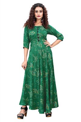 meesorra Women Printed Anarkali Kurta(Dark Green)