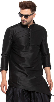 26 i Men Solid Asymmetric Kurta(Black)