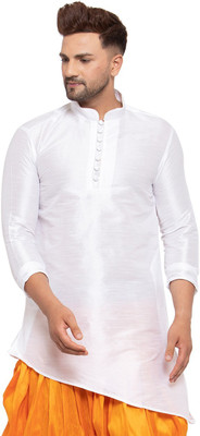 26 i Men Solid Asymmetric Kurta(White)
