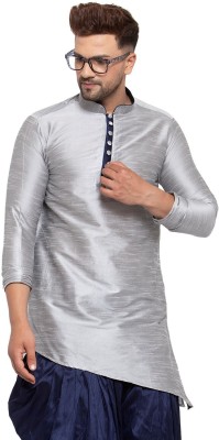 26 i Men Solid Asymmetric Kurta(Silver)