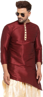 26 i Men Solid Asymmetric Kurta(Maroon)